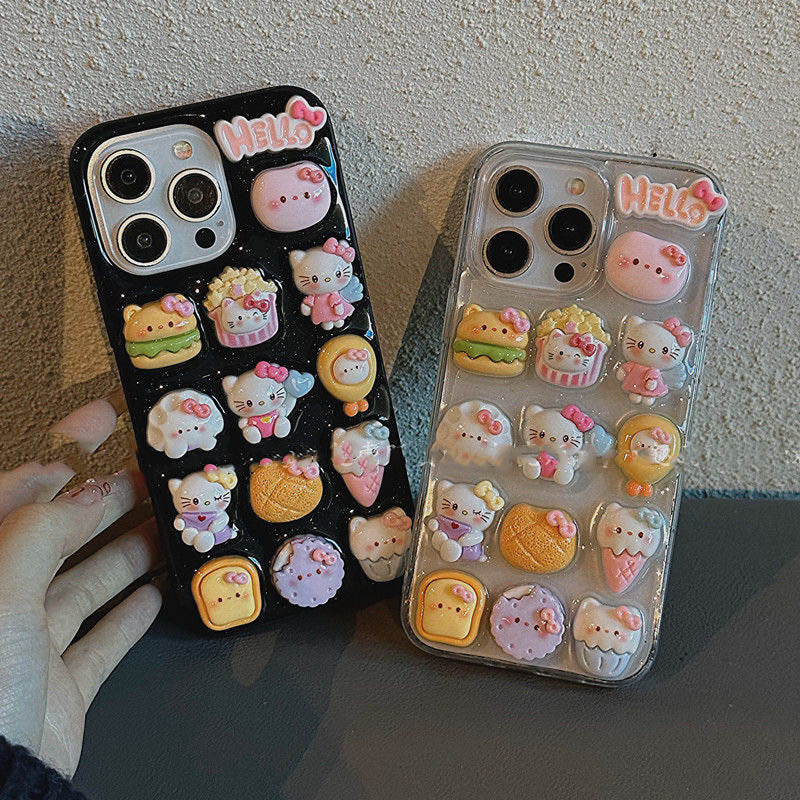 スマホケース 満屏食べ物と可愛いハローキティが融合したスマホケース 耐衝撃・防振性能に優れ、高級感あふれるスマホケースで、iPhone に対応