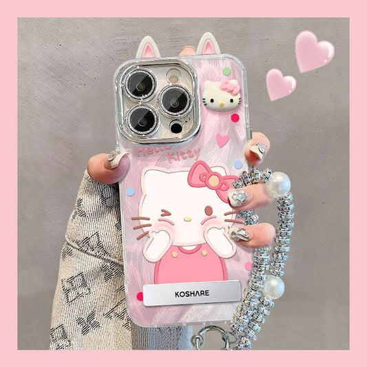 スマホケース  ピンチするだけで幸せになれるハローキティスマホケース  耐衝撃・防振性能に優れ、高級感あふれるスマホケースで、iPhone に対応