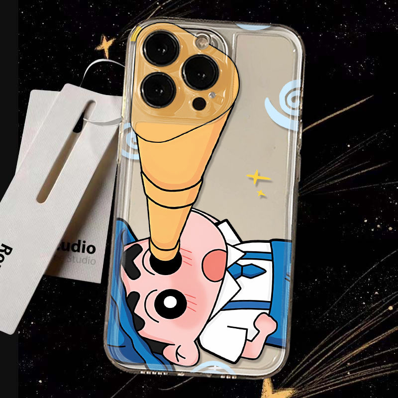 スマホケース  望遠鏡を持ったしんちゃんをモチーフ  耐衝撃・防振性能に優れ、高級感あふれるスマホケースで、iPhone に対応