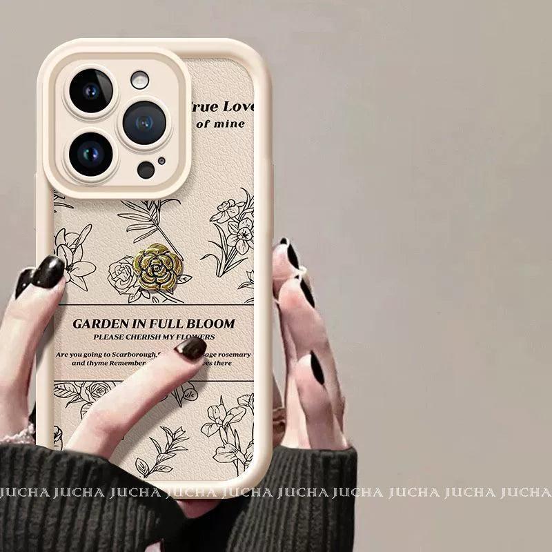 ラインデザインの赤い椿デザイン 高級感あふれる スマホケース iPhone に対応