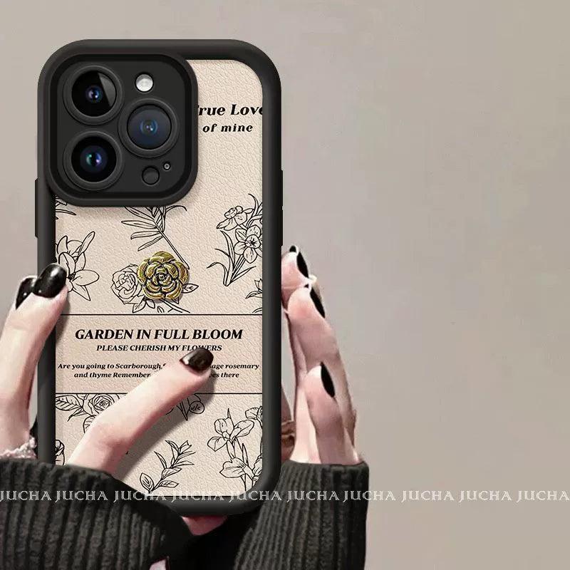 ラインデザインの赤い椿デザイン 高級感あふれる スマホケース iPhone に対応