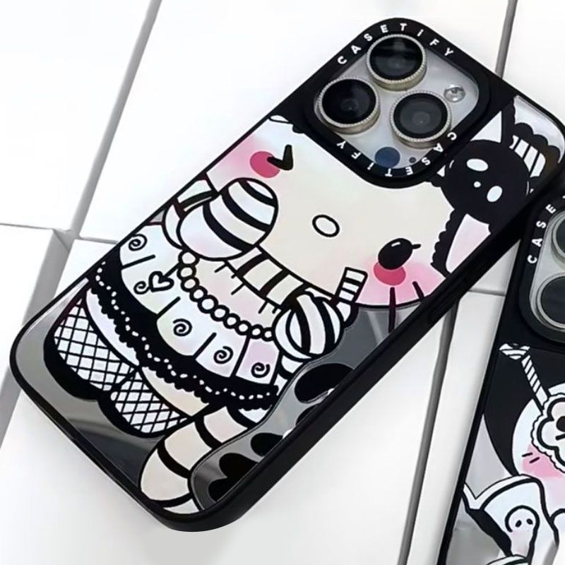 スマホケース ダークハローキティとクロミテーマ 耐衝撃・防振性能に優れ、高級感あふれるスマホケースで、iPhone に対応