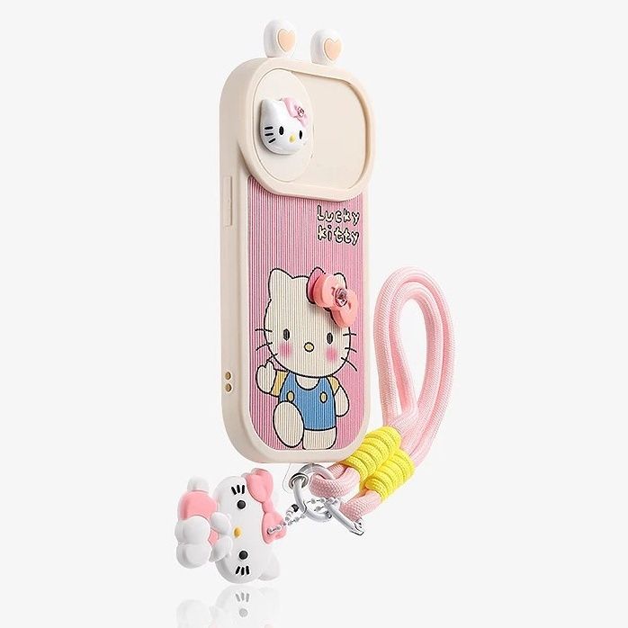 スマホケース  煌めく立体ボールヘアと大きなボールジュを特徴とするハローキティが、あなたのスマホを可愛らしく彩ります!  耐衝撃・防振性能に優れ、高級感あふれるスマホケースで、iPhone に対応