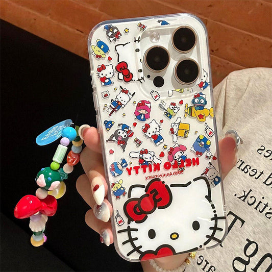 スマホケース  可愛らしさが溢れるハローキティが、ぐるぐると揺れるユニークなラシャーデザインで登場  耐衝撃・防振性能に優れ、高級感あふれるスマホケースで、iPhone に対応