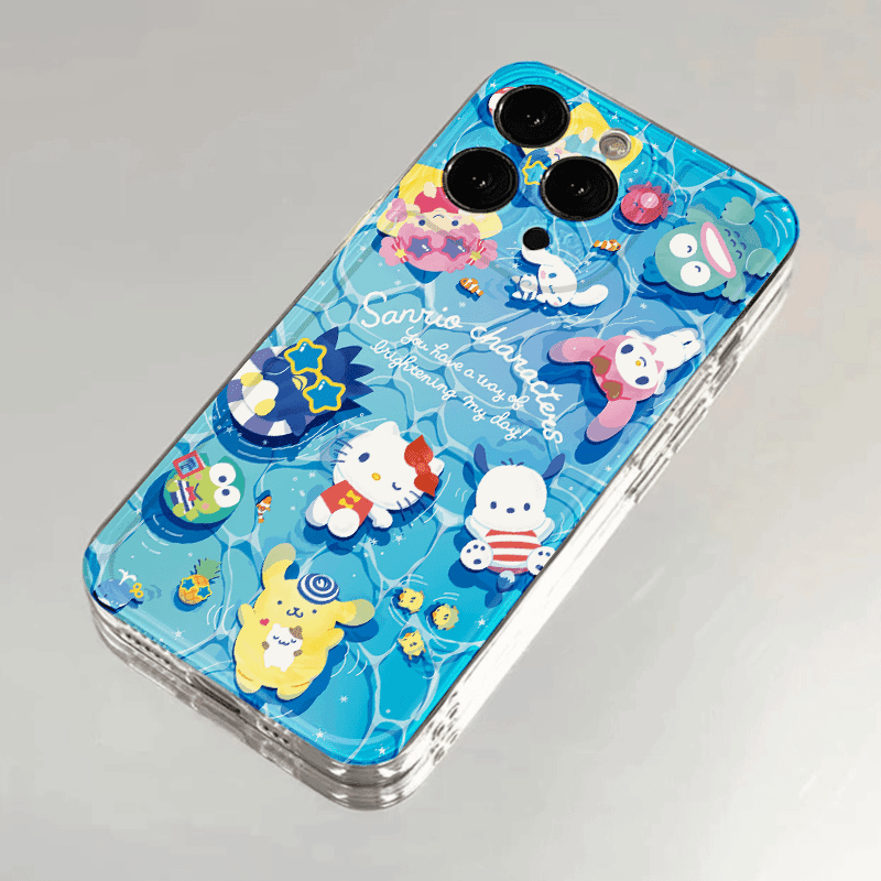 スマホケース  ハローキティと一緒に涼しい夏を楽しみましょう!、  耐衝撃・防振性能に優れ、高級感あふれるスマホケースで、iPhone に対応