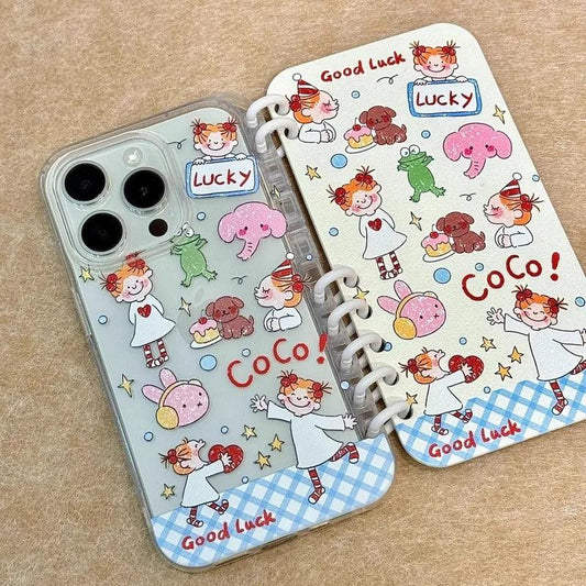 本型スマホケース cocoちゃんテーマ 手帳型スマホケース キャラクターの柔らかい 折りたたみ式 ノート型 スマホケース iPhone に対応