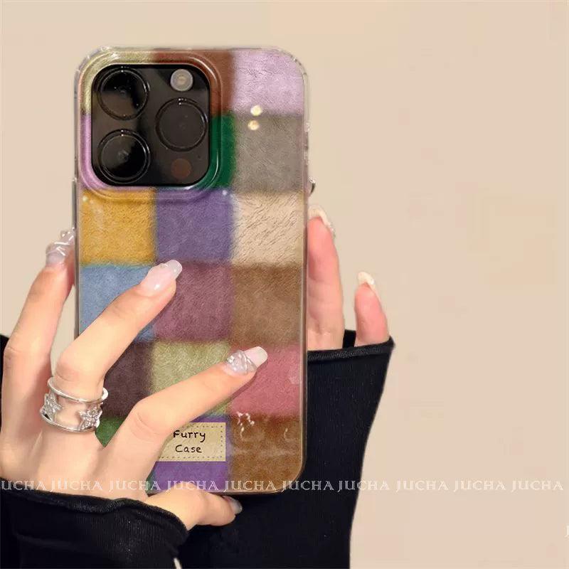 カラフルな色塊 全面覆いのシリコン素材で、高級感あふれる スマホケース iPhone に対応
