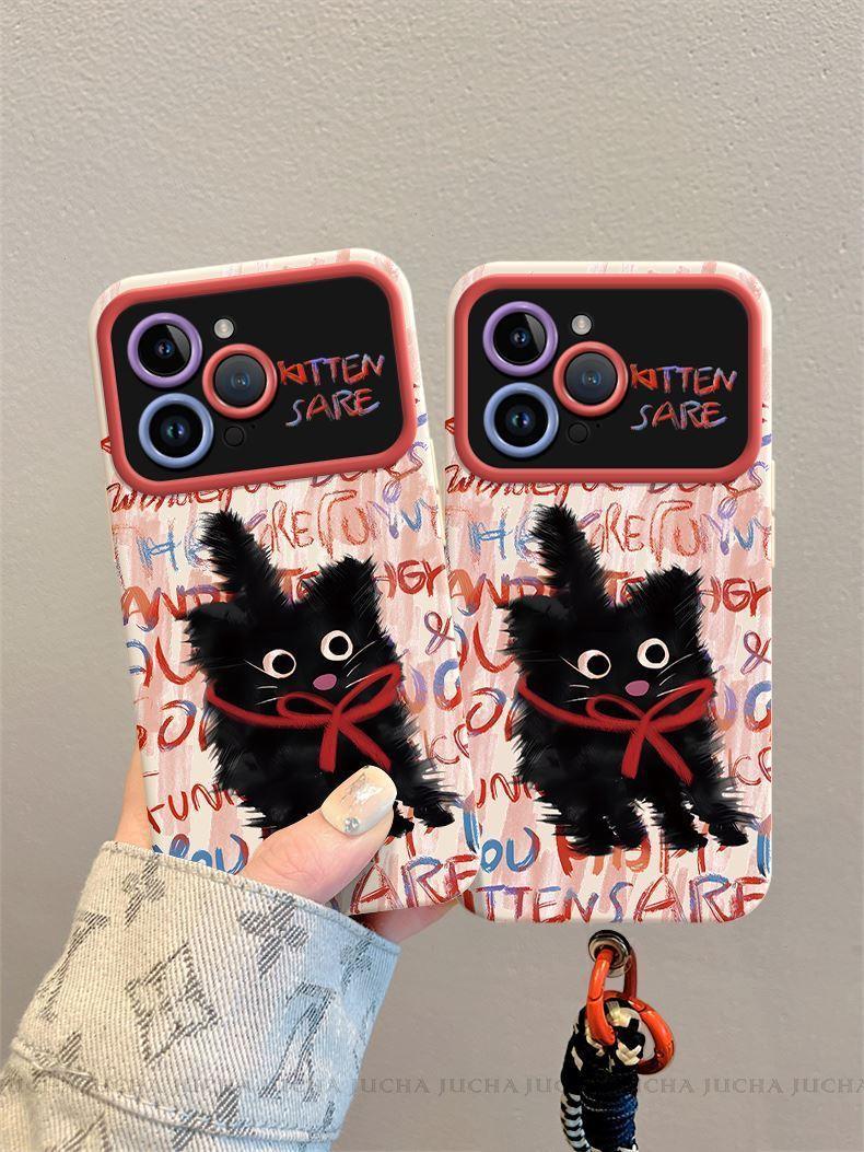 びっくりした子猫 デザイン 高級感あふれる 紐付き スマホケース、iPhone に対応