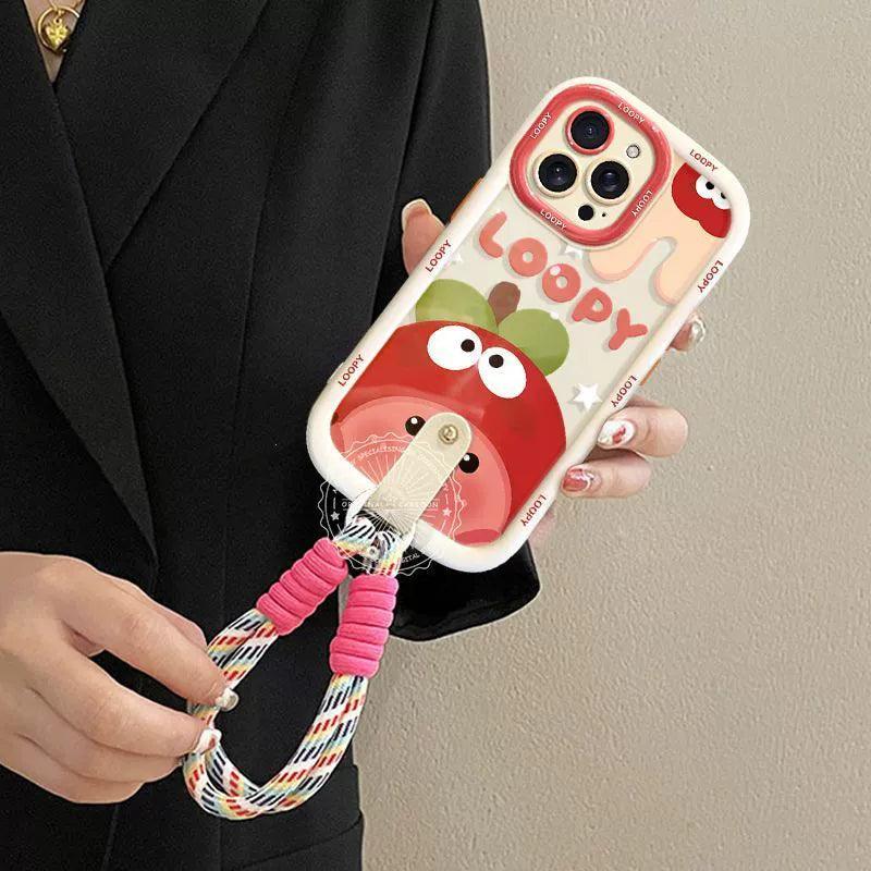 Cream ruby design, luxurious smartphone case with two straps, long and short, compatible with iPhone