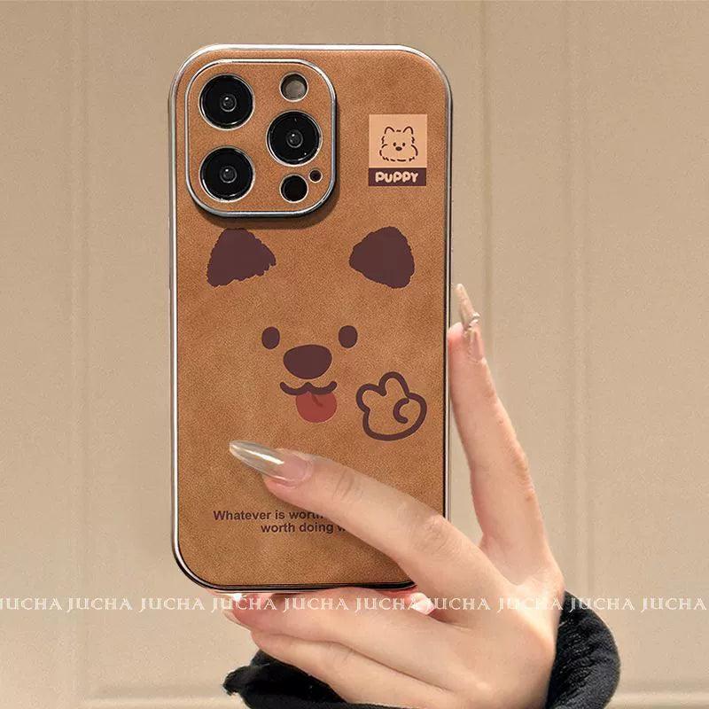 可愛い子犬の頭 デザイン 、耐衝撃・防振性能に優れ、高級感あふれるスマホケースで、iPhone に対応