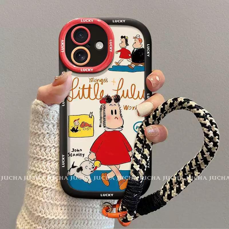 ルルのキャラクターデザイン 高級感あふれる 紐付き スマホケース iPhone に対応