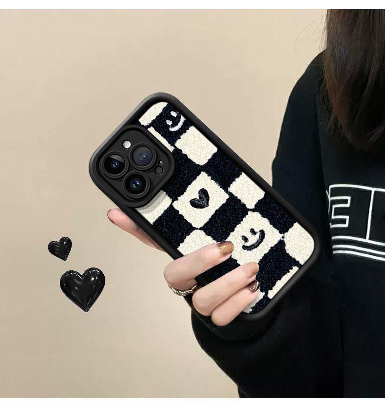 Monochrome check silicone full cover luxurious smartphone case for iPhone