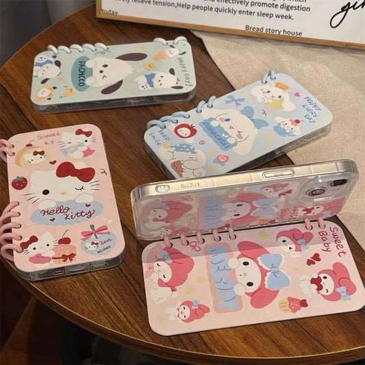 本型スマホケース ハローキティ テーマ  手帳型スマホケース キャラクターの柔らかい 折りたたみ式 ノート型 スマホケース iPhone に対応