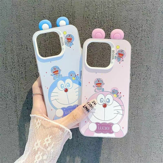 スマホケース  超可愛い耳のついたドラえもんテーマ、  耐衝撃・防振性能に優れ、高級感あふれるスマホケースで、iPhone に対応