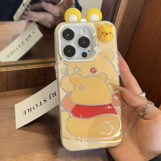 可愛いウィニー・ザ・プー デザイン 高級感あふれる スマホケース、iPhone に対応