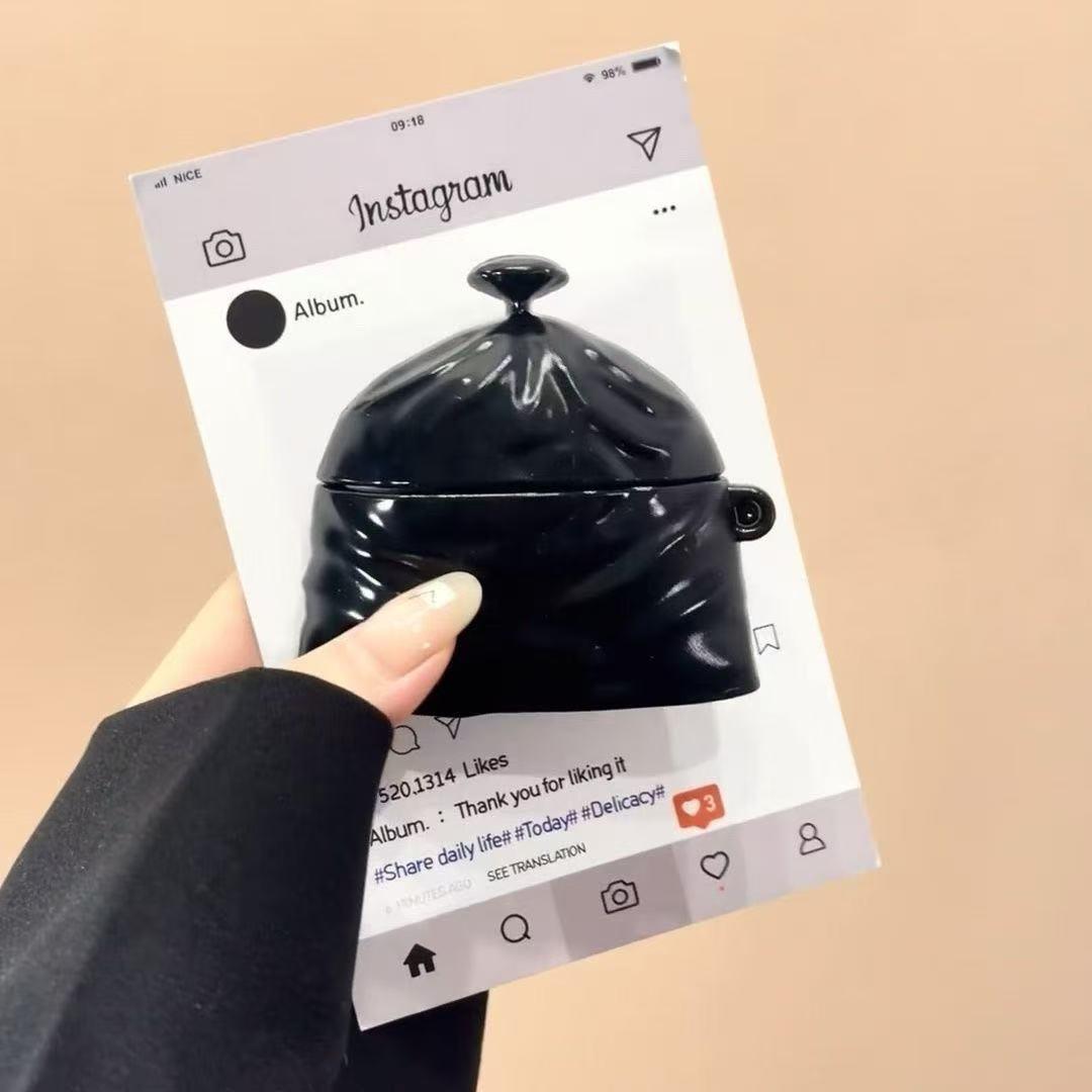 イヤホン保護カバー    超大人気 黒いゴミ袋 デザイン イヤホンケース