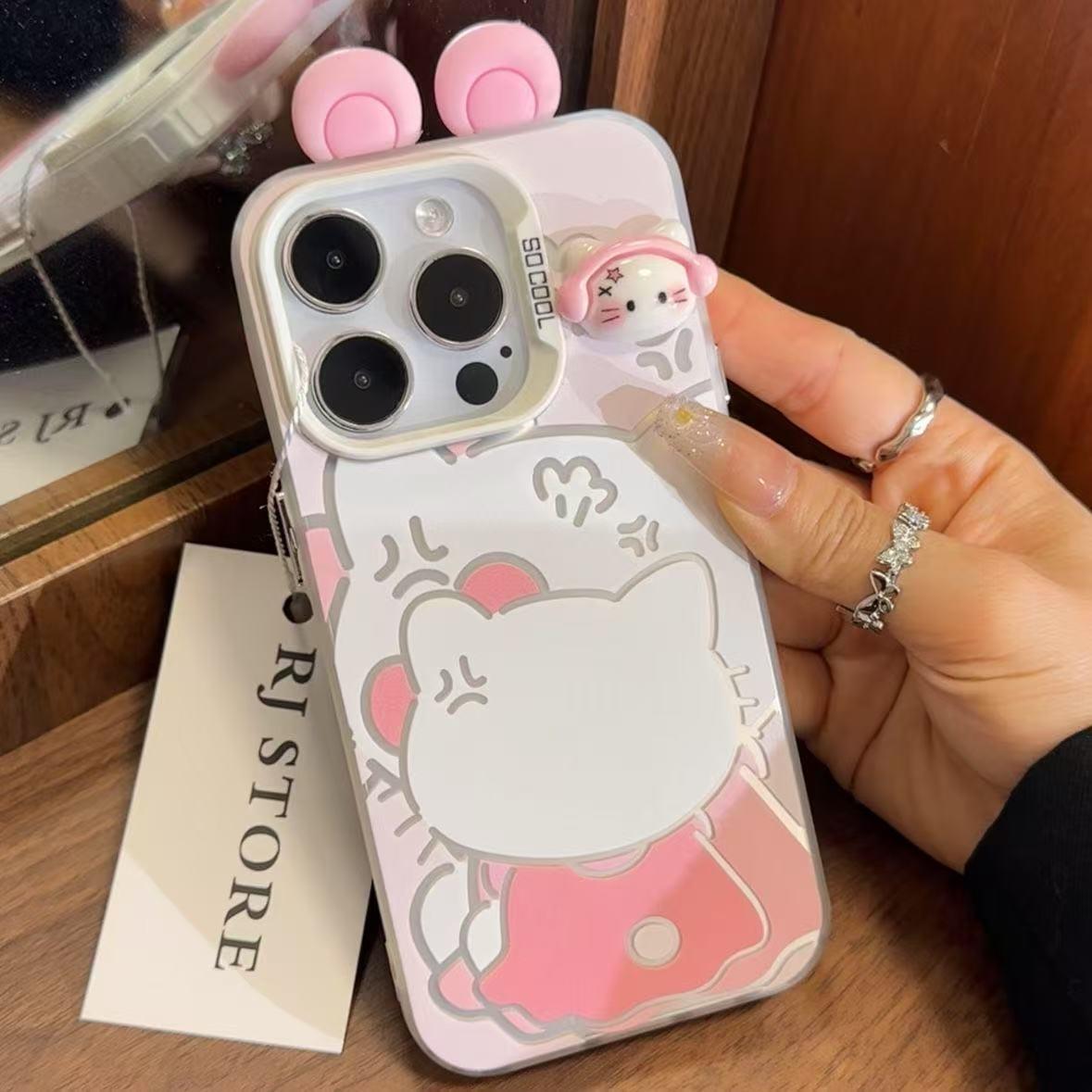 可愛い 猫ちゃん デザイン 高級感あふれる スマホケース、iPhone に対応