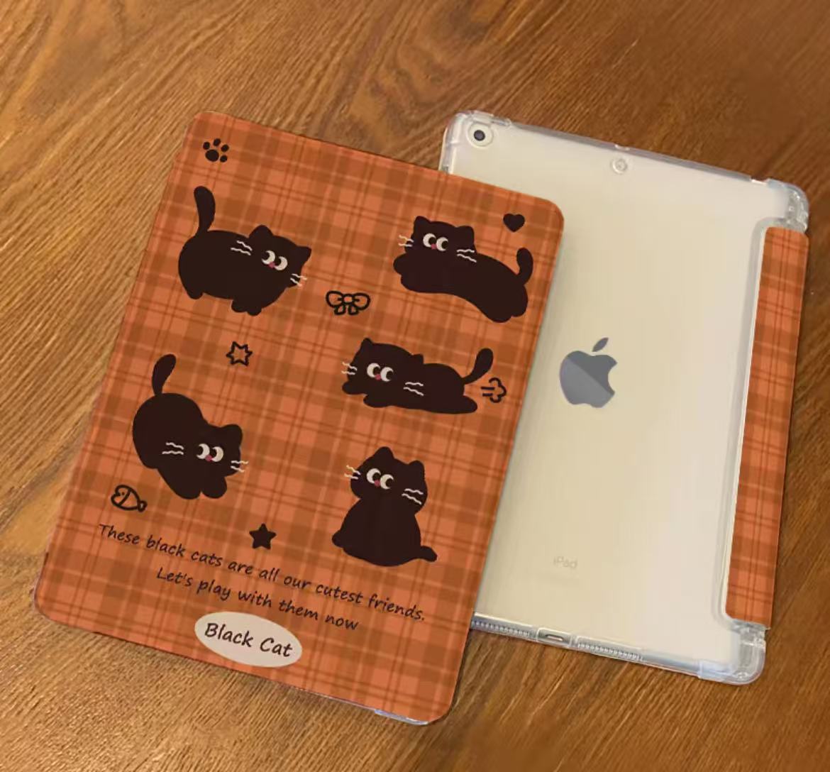 iPad ケース 可愛い縞猫シリーズ 3 種類のカラー iPad 保護ケース 多段式スタンド付き ペンスロット付き 耐衝撃 iPad ケース