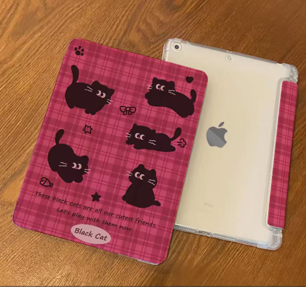 iPad ケース 可愛い縞猫シリーズ 3 種類のカラー iPad 保護ケース 多段式スタンド付き ペンスロット付き 耐衝撃 iPad ケース