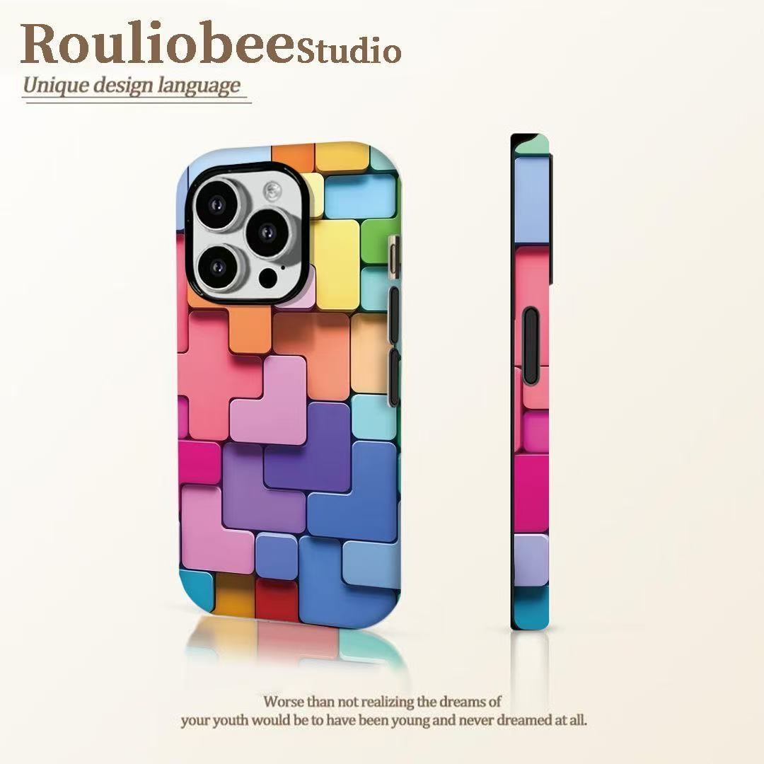 スマホケース  カラーパッチワークの平面印刷により立体感を演出した  耐衝撃・防振性能に優れ、高級感あふれるスマホケースで、iPhone に対応