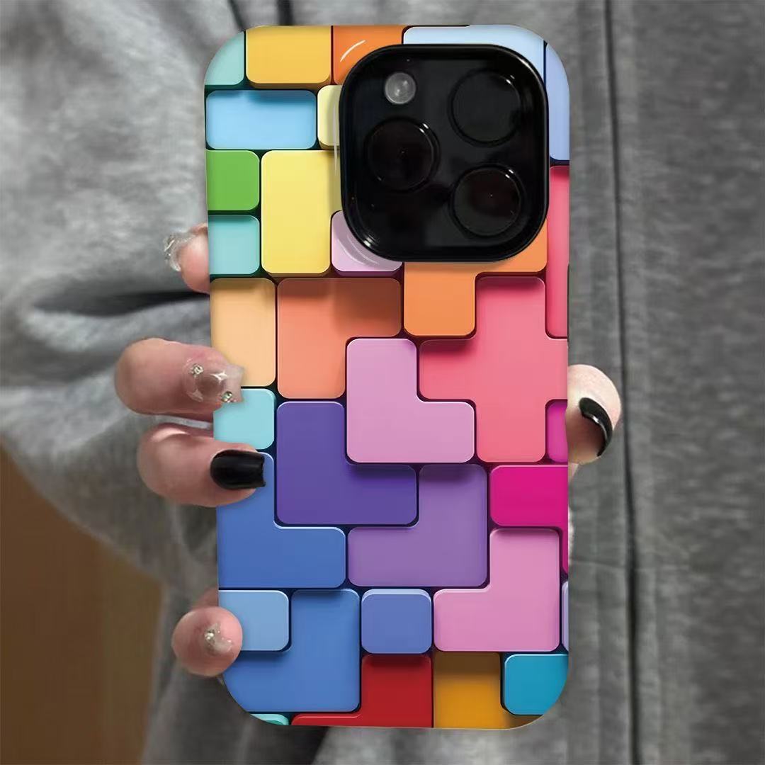 スマホケース  カラーパッチワークの平面印刷により立体感を演出した  耐衝撃・防振性能に優れ、高級感あふれるスマホケースで、iPhone に対応