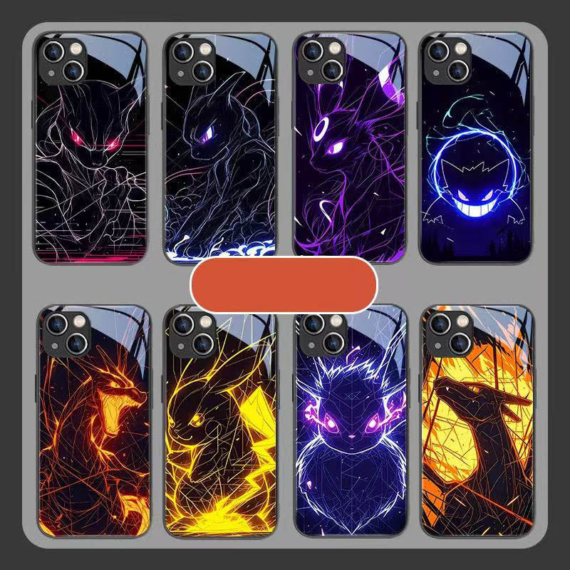 スマホケース  ポケモンがガラス质感の舞台に登場!  耐衝撃・防振性能に優れ、高級感あふれるスマホケースで、iPhone に対応