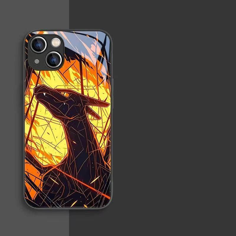 スマホケース  ポケモンがガラス质感の舞台に登場!  耐衝撃・防振性能に優れ、高級感あふれるスマホケースで、iPhone に対応