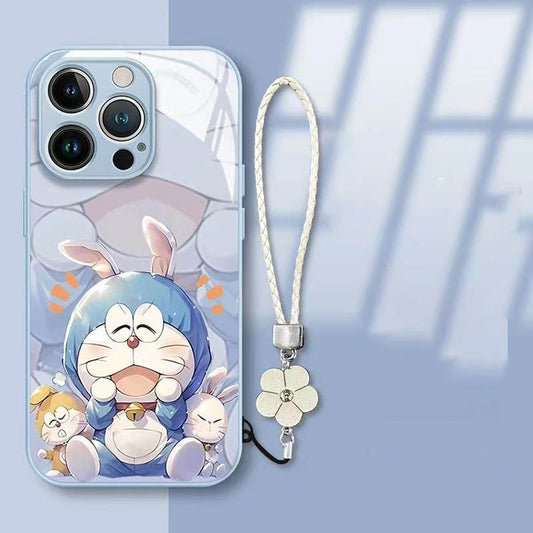 スマホケース  液状ガラスドラえもんテーマ、紐付き  耐衝撃・防振性能に優れ、高級感あふれるスマホケースで、iPhone に対応