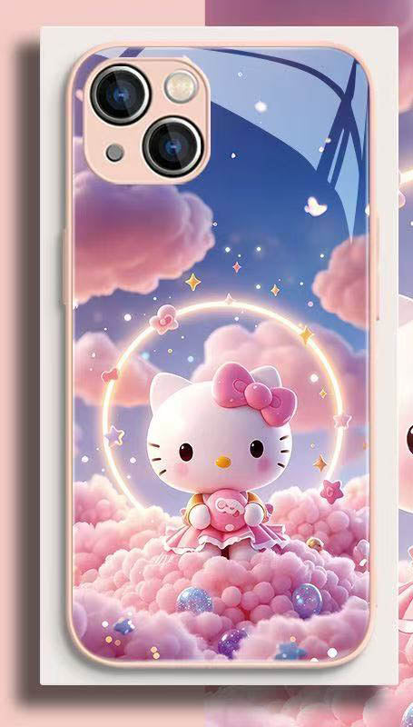 スマホケース 液状ガラス素材ハローキティテーマ、 耐衝撃・防振性能に優れ、高級感あふれるスマホケースで、iPhone に対応