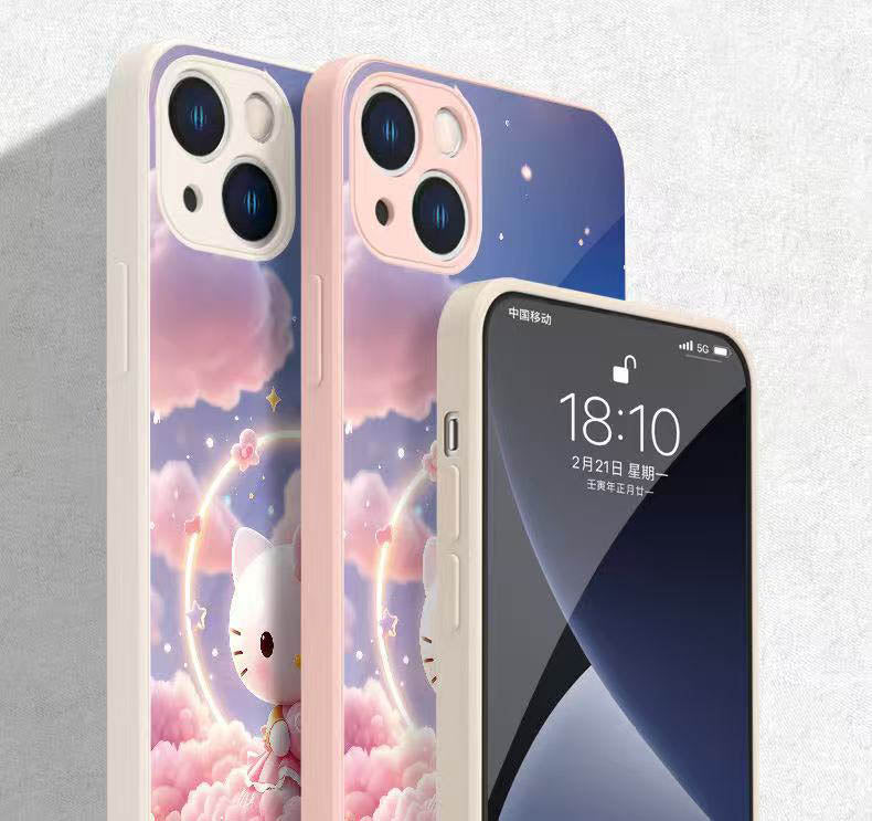 スマホケース 液状ガラス素材ハローキティテーマ、 耐衝撃・防振性能に優れ、高級感あふれるスマホケースで、iPhone に対応