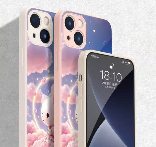 スマホケース  液状ガラス素材ハローキティテーマ、  耐衝撃・防振性能に優れ、高級感あふれるスマホケースで、iPhone に対応