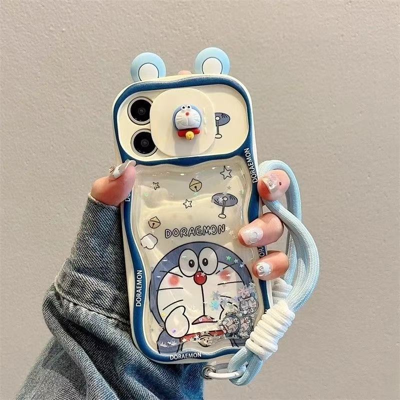 スマホケース  流砂式ドラえもんテーマ、紐付き   耐衝撃・防振性能に優れ、高級感あふれるスマホケースで、iPhone に対応