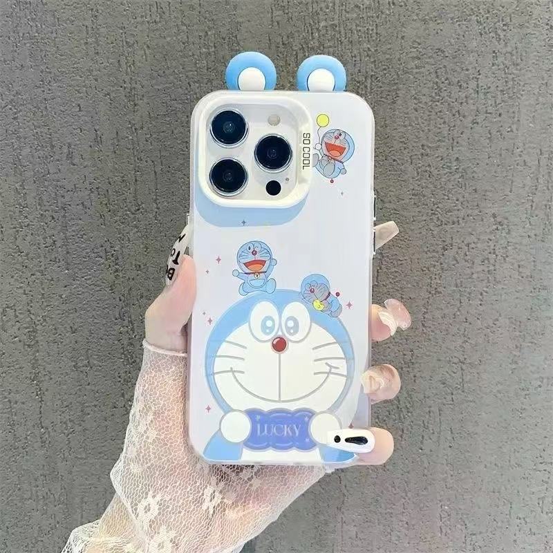 スマホケース  超可愛い耳のついたドラえもんテーマ、  耐衝撃・防振性能に優れ、高級感あふれるスマホケースで、iPhone に対応