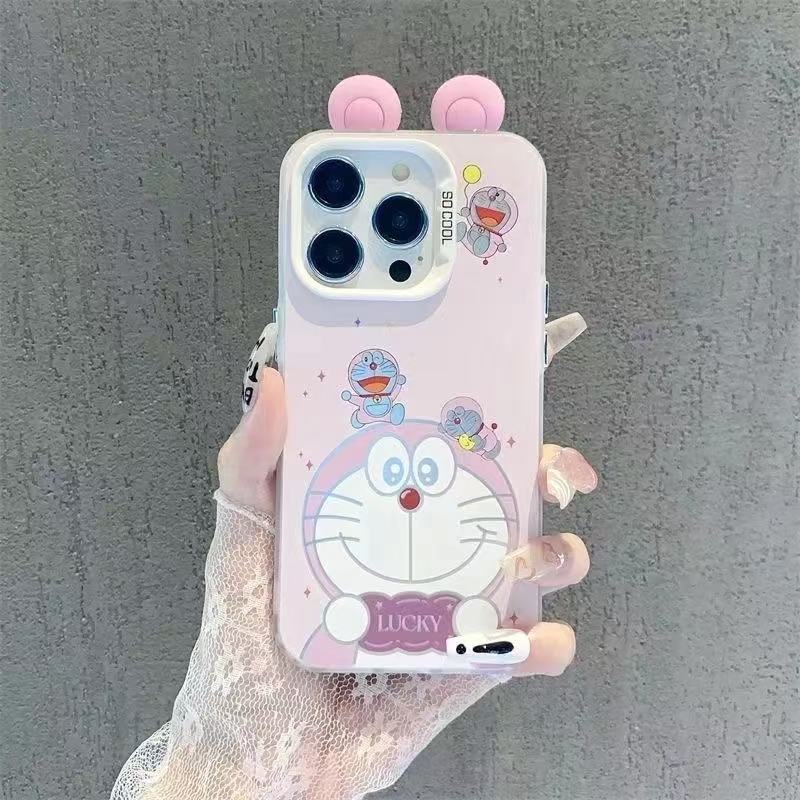 スマホケース  超可愛い耳のついたドラえもんテーマ、  耐衝撃・防振性能に優れ、高級感あふれるスマホケースで、iPhone に対応