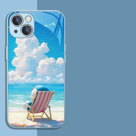 スマホケース  リラックスしたドラえもんテーマ、  耐衝撃・防振性能に優れ、高級感あふれるスマホケースで、iPhone に対応