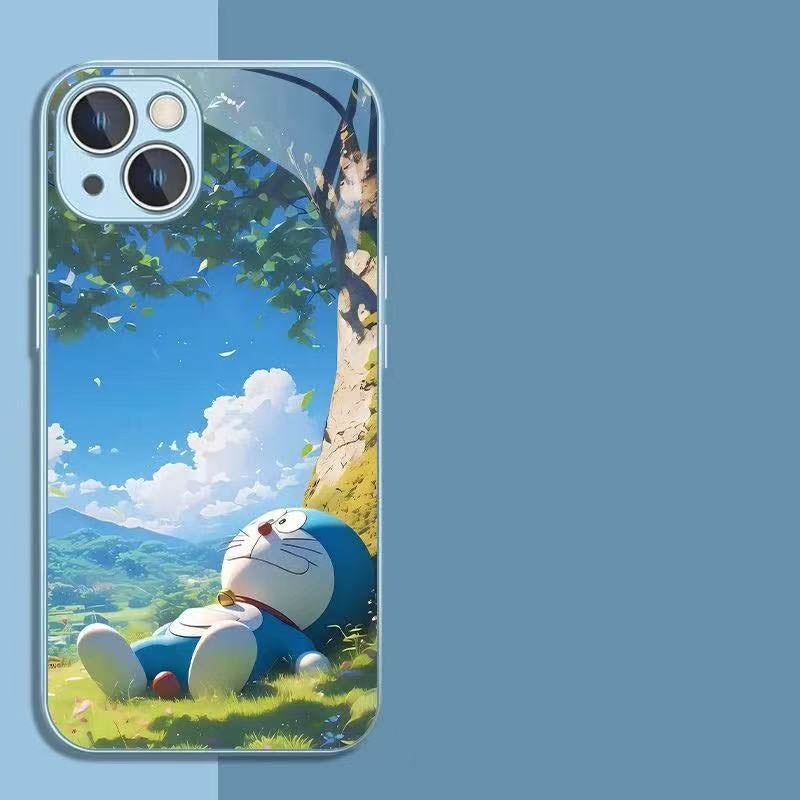 スマホケース  リラックスしたドラえもんテーマ、  耐衝撃・防振性能に優れ、高級感あふれるスマホケースで、iPhone に対応