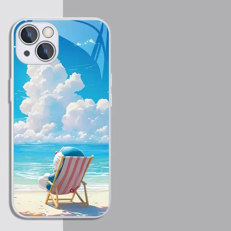 スマホケース  リラックスしたドラえもんテーマ、  耐衝撃・防振性能に優れ、高級感あふれるスマホケースで、iPhone に対応