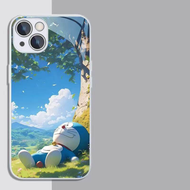 スマホケース  リラックスしたドラえもんテーマ、  耐衝撃・防振性能に優れ、高級感あふれるスマホケースで、iPhone に対応