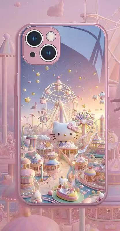 スマホケース  遊園地のヘローキティテーマ、  耐衝撃・防振性能に優れ、高級感あふれるスマホケースで、iPhone に対応