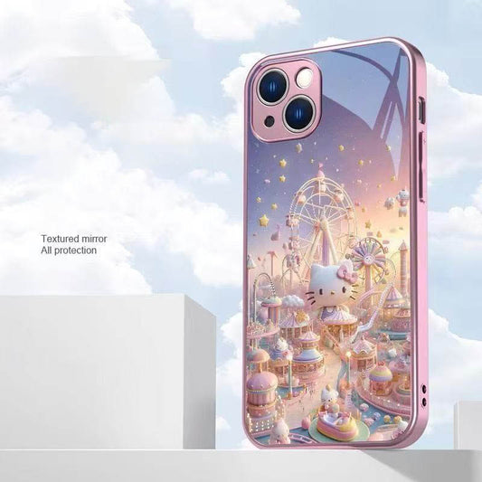 スマホケース  遊園地のヘローキティテーマ、  耐衝撃・防振性能に優れ、高級感あふれるスマホケースで、iPhone に対応