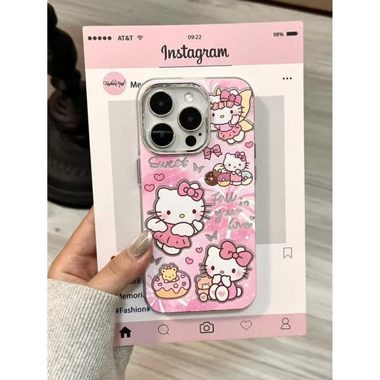 スマホケース  ハローキティが華やかな花火を抱えて笑顔でお出迎え!、  耐衝撃・防振性能に優れ、高級感あふれるスマホケースで、iPhone に対応