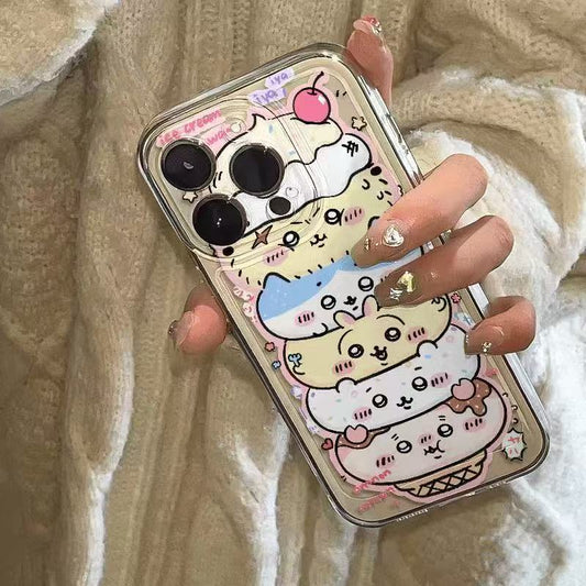 スマホケース  可愛いウサキがアイスクリームテーマ、  耐衝撃・防振性能に優れ、高級感あふれるスマホケースで、iPhone に対応