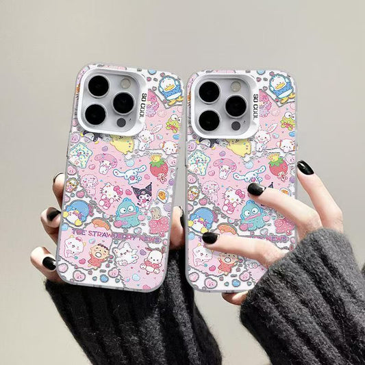 スマホケース  ハローキティとクロミが仲良く集合!、  耐衝撃・防振性能に優れ、高級感あふれるスマホケースで、iPhone に対応