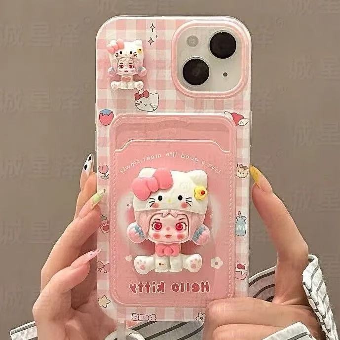 スマホケース ぬいぐるみ風ハローキティテーマ、 耐衝撃・防振性能に優れ、高級感あふれるスマホケースで、iPhone に対応