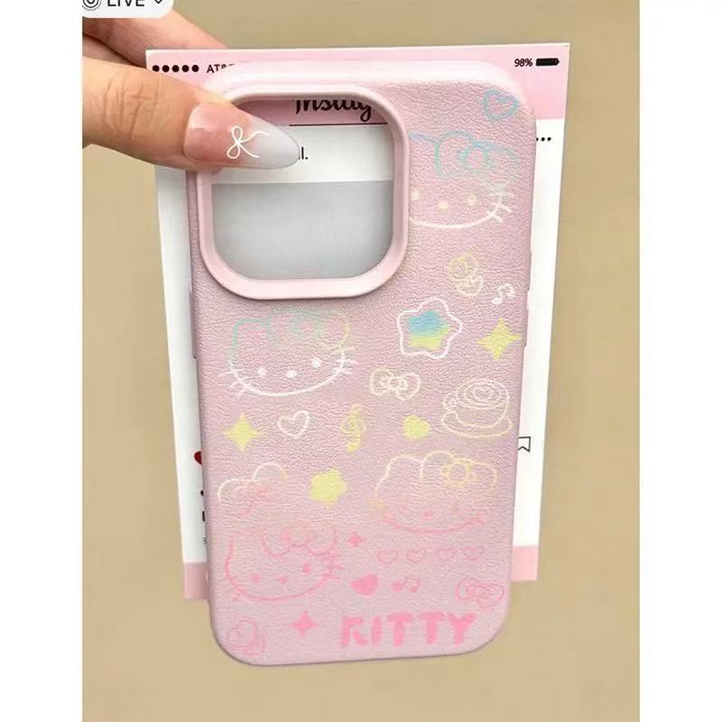 スマホケース 鮮やかな色の線条ハローキティテーマ、全7色 耐衝撃・防振性能に優れ、高級感あふれるスマホケースで、iPhone に対応