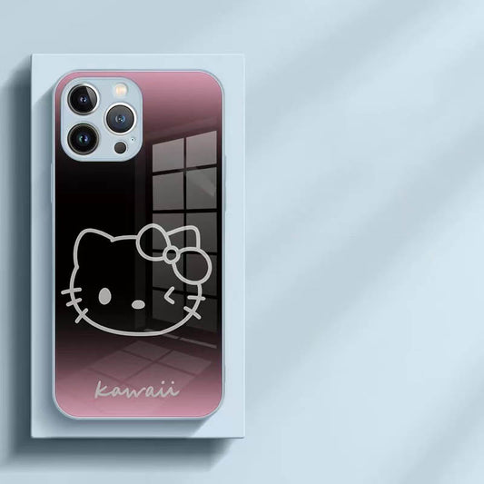 スマホケース  ハローキティとクロミーテーマ、大人の可愛さを兼ね備えたメタルペイントグラス素材のスマホケースです!  耐衝撃・防振性能に優れ、高級感あふれるスマホケースで、iPhone に対応