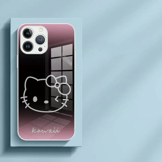 スマホケース  ハローキティとクロミーテーマ、大人の可愛さを兼ね備えたメタルペイントグラス素材のスマホケースです!  耐衝撃・防振性能に優れ、高級感あふれるスマホケースで、iPhone に対応