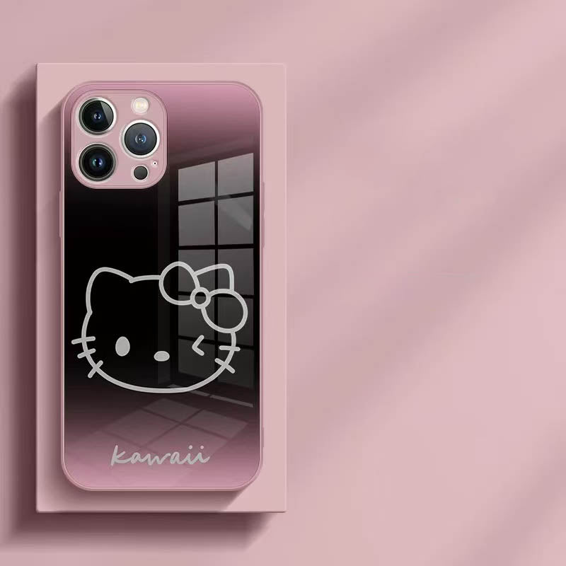 スマホケース ハローキティとクロミーテーマ、大人の可愛さを兼ね備えたメタルペイントグラス素材のスマホケースです! 耐衝撃・防振性能に優れ、高級感あふれるスマホケースで、iPhone に対応