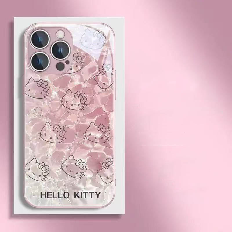 スマホケース  、光を浴びるとグラス素材の透明感とメタリック光沢が重なりハローキティテーマ、 全3色  耐衝撃・防振性能に優れ、高級感あふれるスマホケースで、iPhone に対応