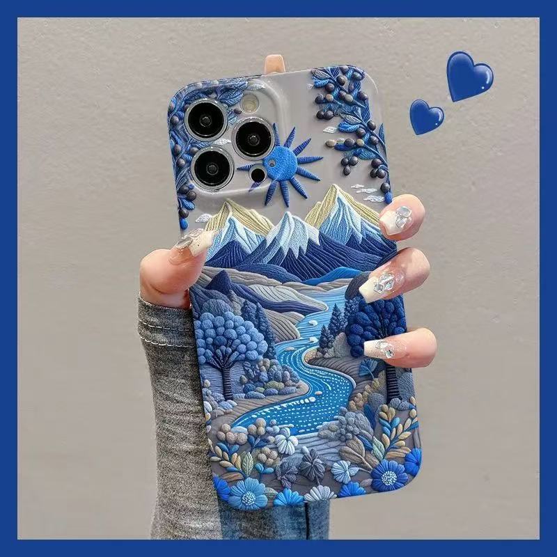 スマホケース 移り変わる四季の山川テーマ、 耐衝撃・防振性能に優れ、高級感あふれるスマホケースで、iPhone に対応